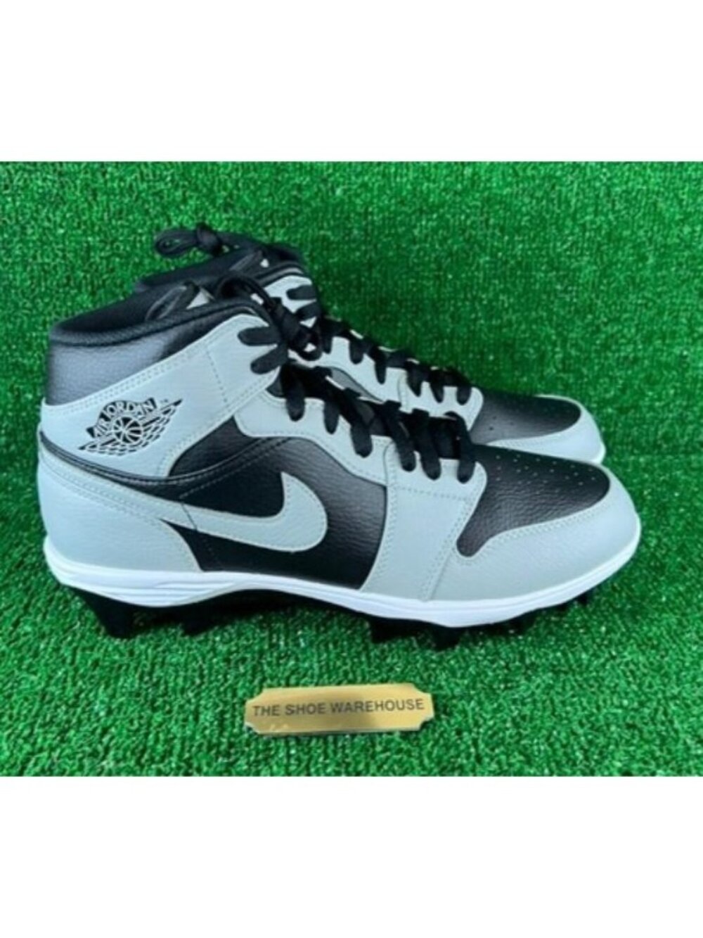 Men's Nike Air Jordan 1 Mid TD Football Cleats Black Grey FJ6805-002 Size 9.5